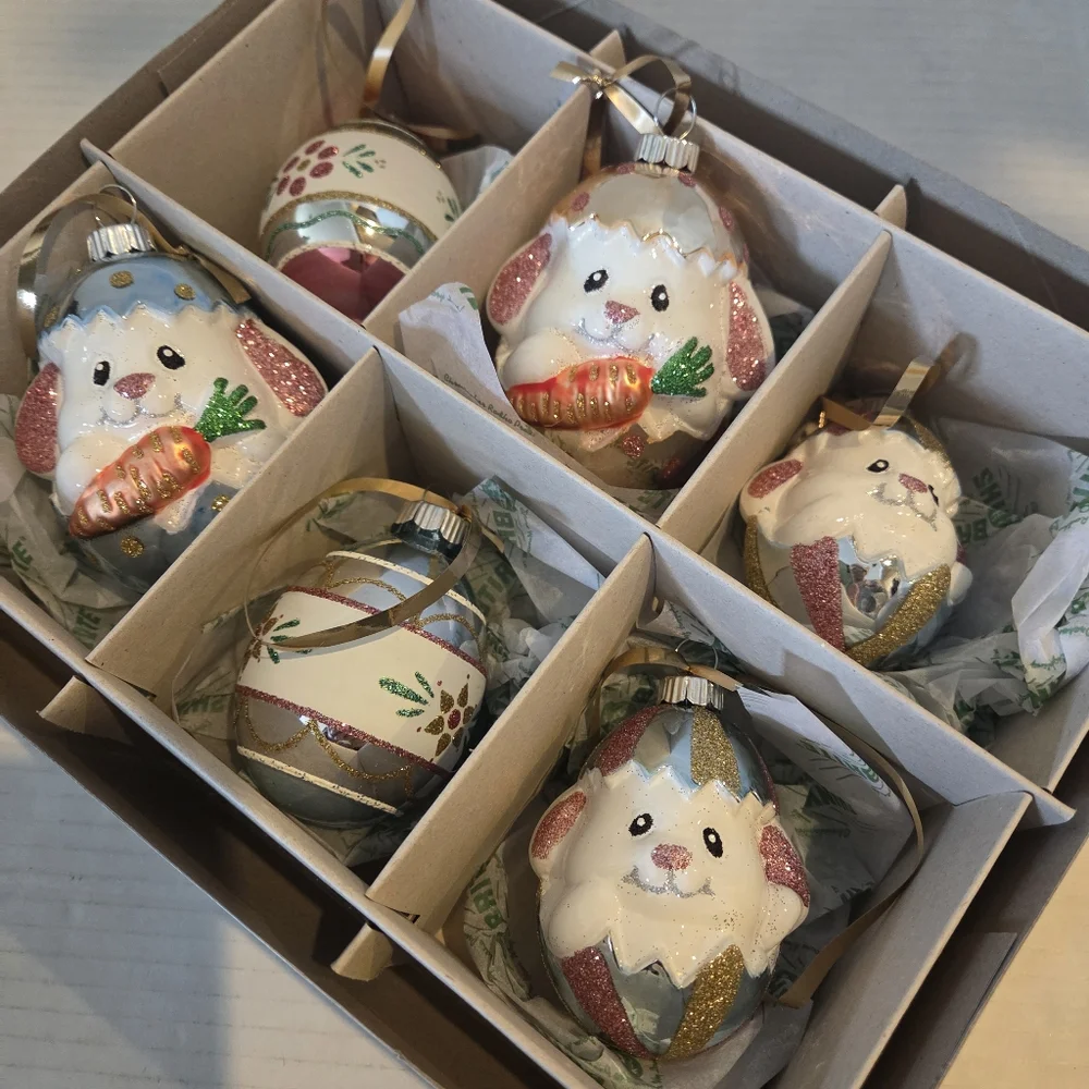 Shiny Brite Christmas Ornaments Easter Bunny Bunnies Egg Eggs Retro Collectible